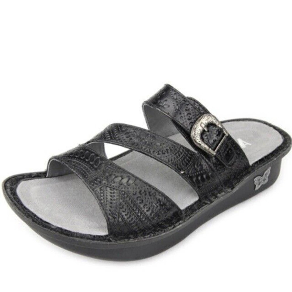 Alegria Colette 9.5/10 40 Wild West Night Black Stamped Leather Comfort Sandal